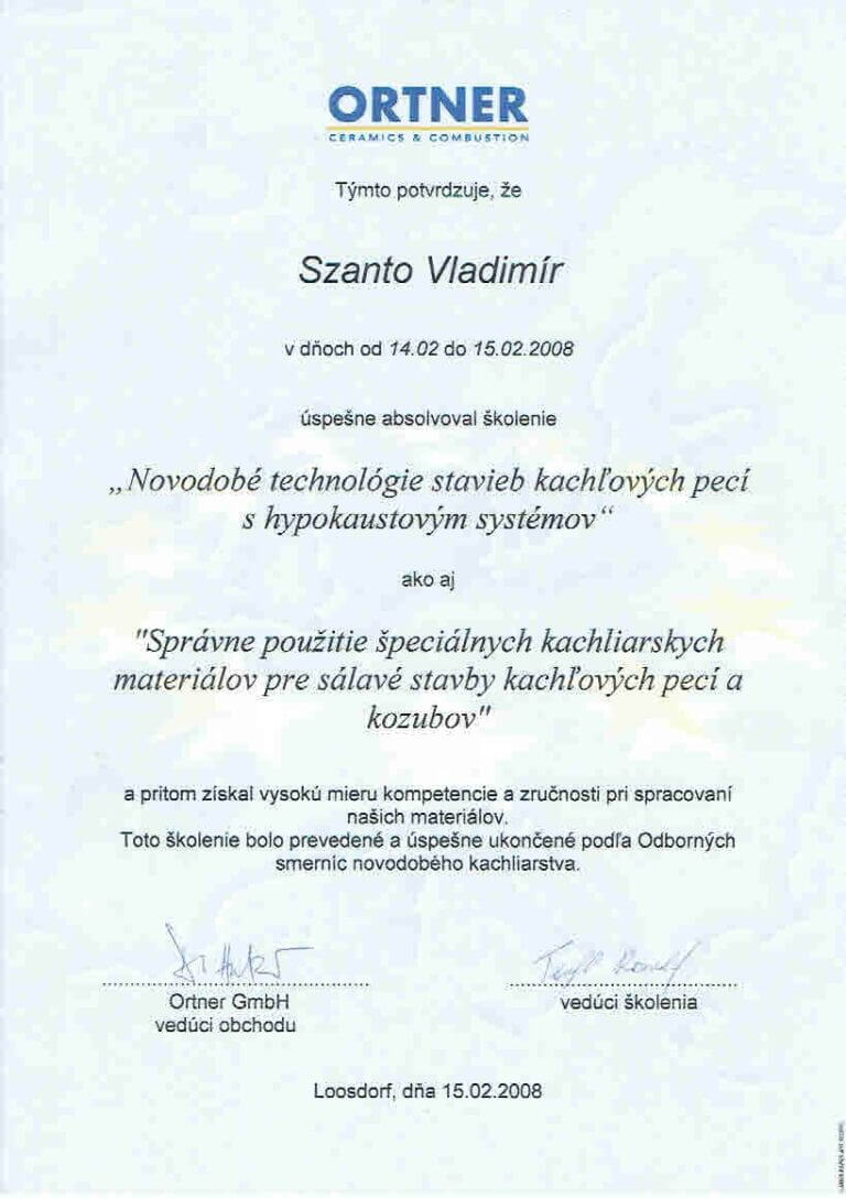 certifikat Ortner 2008